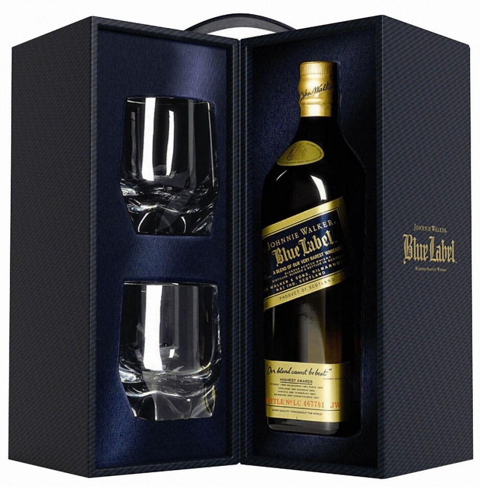 Whisky Johnnie Walker Blue Label, with 2 glasses, 0.7 L